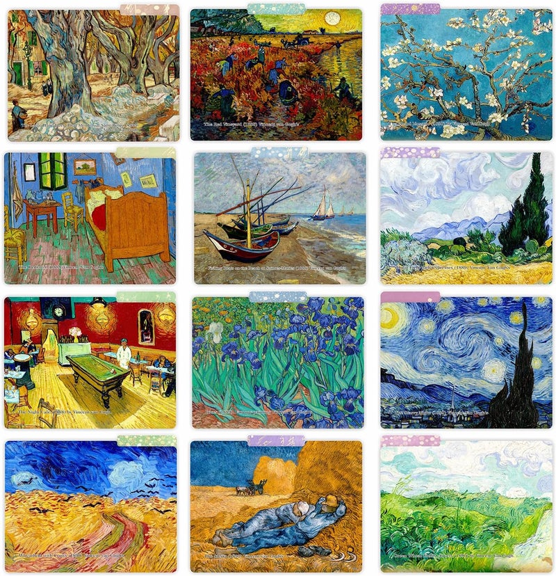 PARTH IMPEX 12 Pack Vincent Van Gogh Decorative File Folders, 1/3 Cut Tab with Assorted Positions, Letter Size Paper Holders (9.37” x 11.75”) Matte Finish Laminated for Office School Work - Image 4